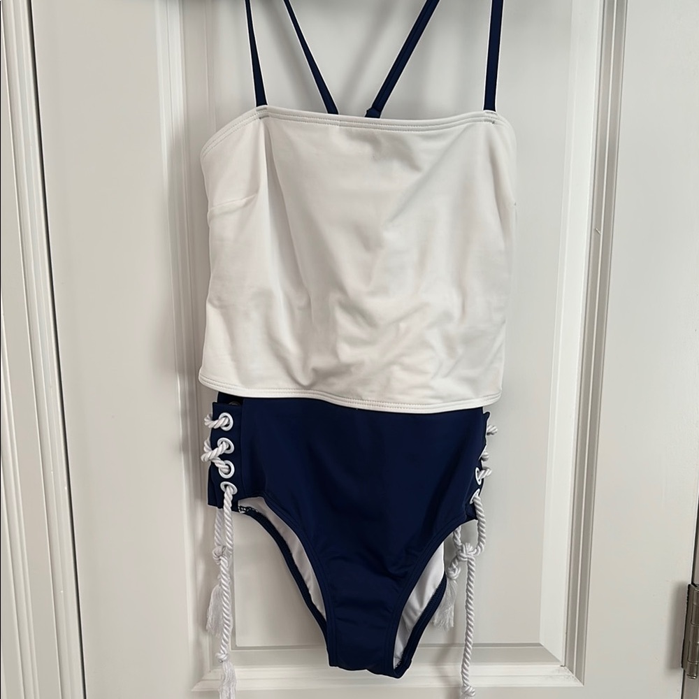 VENUS Women's One Piece Swimsuit - White and Navy